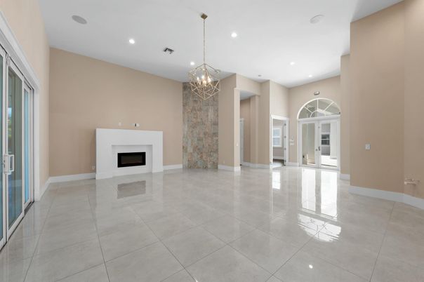 Chandelier, Empty room, Fireplace, Interior, Recessed Lighting