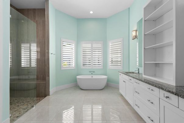 Bathroom, Dual Sink Vanities, Free Standing Baths, Glass Shower, Interior, Recessed Lighting