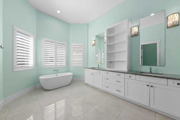 Bathroom, Dual Sink Vanities, Free Standing Baths, Interior, Recessed Lighting