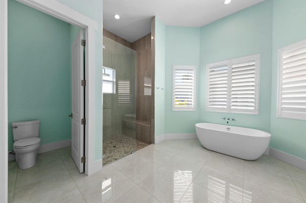 Bathroom, Free Standing Baths, Glass Shower, Interior, Recessed Lighting