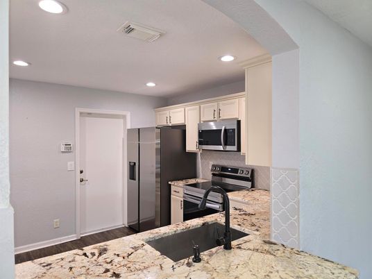 Interior, Kitchen, Recessed Lighting, Wood Texture Flooring