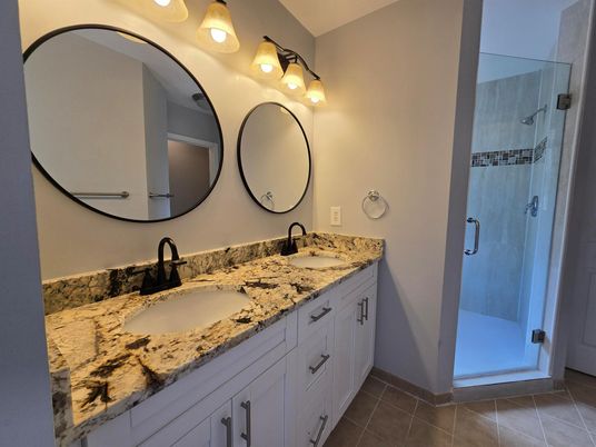 Bathroom, Dual Sink Vanities, Glass Shower, Interior