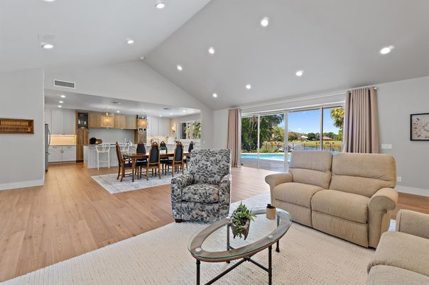 Dining room, Interior, Kitchen, Living room, Pendant Lights, Recessed Lighting, Wood Texture Flooring