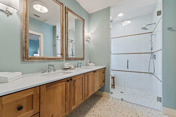 Bathroom, Dual Sink Vanities, Glass Shower, Interior, Recessed Lighting