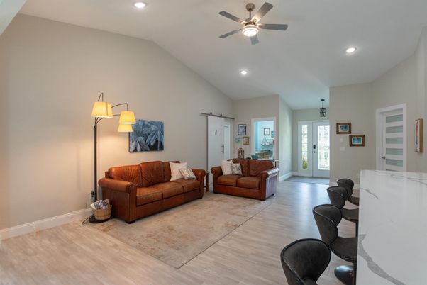 Interior, Living room, Recessed Lighting, Wood Texture Flooring