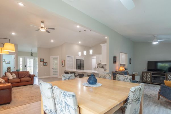 Dining room, Interior, Kitchen, Living room, Pendant Lights, Recessed Lighting, Wood Texture Flooring