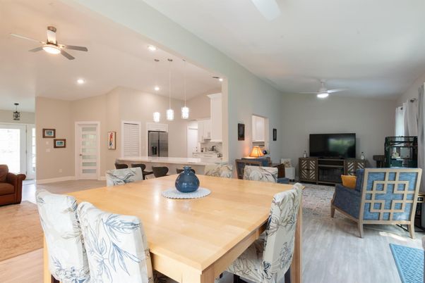 Dining room, Interior, Kitchen, Living room, Pendant Lights, Recessed Lighting, Wood Texture Flooring