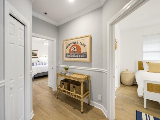 Bedroom, Interior, Recessed Lighting, Wood Texture Flooring