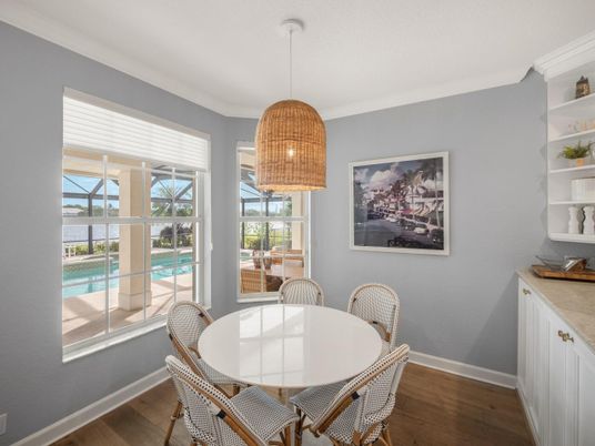 Dining room, Interior, Pendant Lights, Wood Texture Flooring