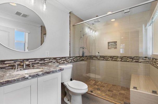 Bathroom, Glass Shower, Interior, Recessed Lighting