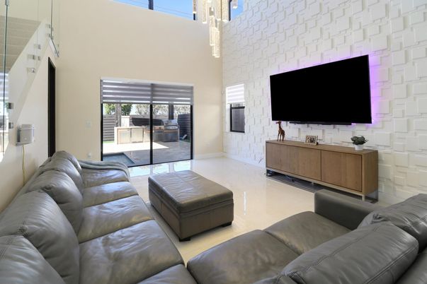 Interior, Living room, Pendant Lights, Stone Walls