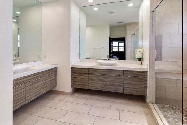 Bathroom, Dual Sink Vanities, Glass Shower, Interior, Recessed Lighting