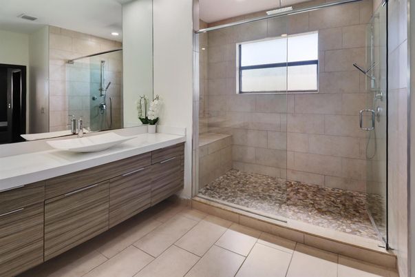 Bathroom, Dual Sink Vanities, Glass Shower, Interior, Recessed Lighting