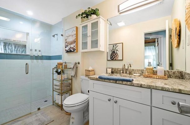 Bathroom, Glass Shower, Interior, Recessed Lighting