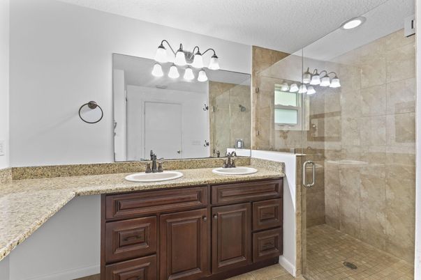 Bathroom, Dual Sink Vanities, Glass Shower, Interior, Recessed Lighting