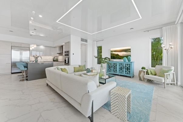 Interior, Kitchen, Living room, Marble, Recessed Lighting, Stainless Steel Appliances