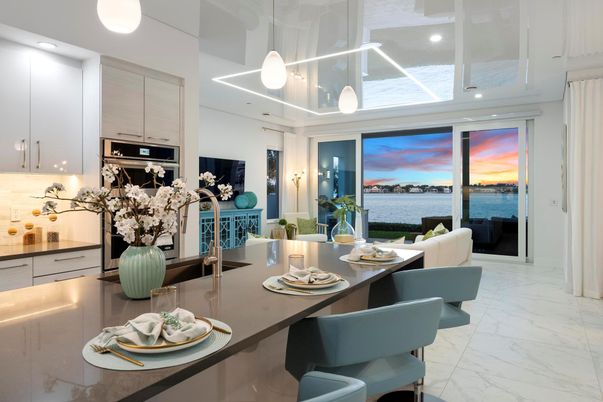Interior, Kitchen, Marble, Pendant Lights, Recessed Lighting, Water