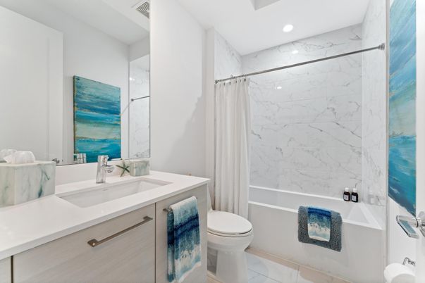 Bathroom, Interior, Marble Walls, Recessed Lighting