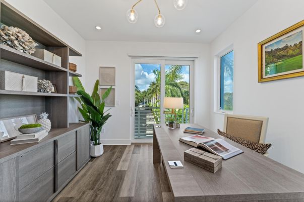 Home Office, Interior, Recessed Lighting, Wood Texture Flooring