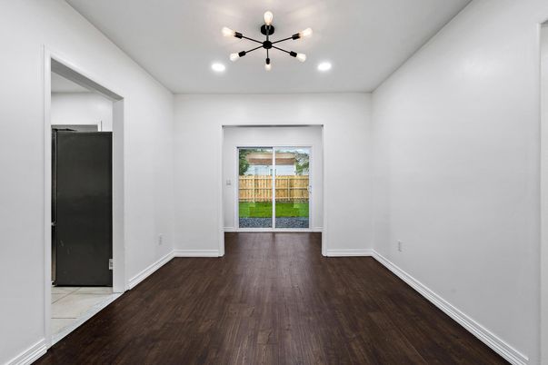 Empty room, Interior, Pendant Lights, Recessed Lighting, Wood Texture Flooring