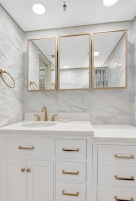 Bathroom, Dual Sink Vanities, Interior, Marble Walls, Recessed Lighting