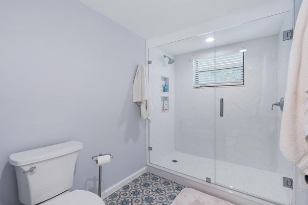 Bathroom, Glass Shower, Interior, Recessed Lighting