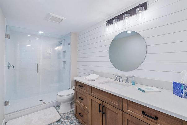 Bathroom, Glass Shower, Interior, Recessed Lighting
