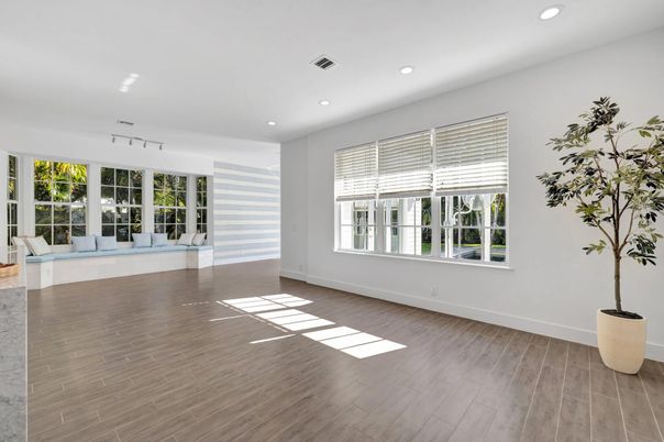 Empty room, Interior, Recessed Lighting, Wood Texture Flooring