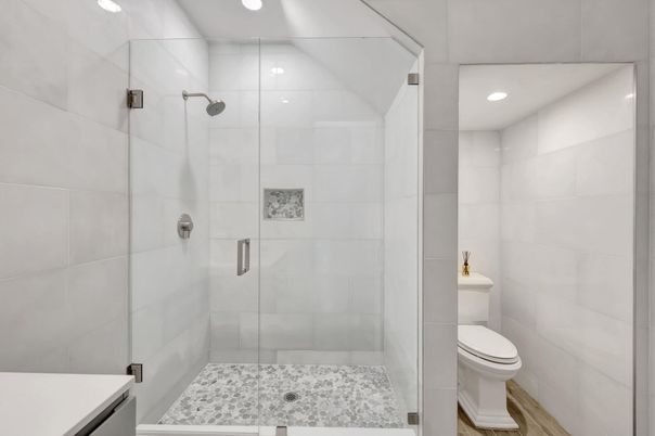 Bathroom, Glass Shower, Interior, Recessed Lighting