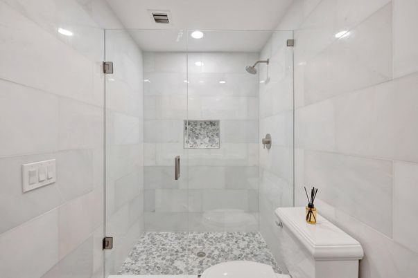 Bathroom, Glass Shower, Interior, Recessed Lighting