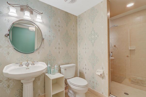 Bathroom, Glass Shower, Interior, Recessed Lighting
