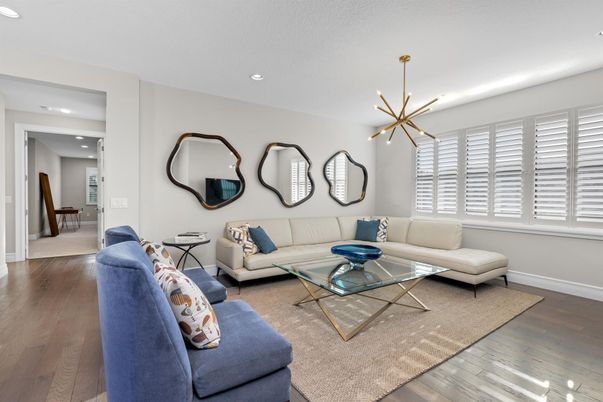 Interior, Living room, Pendant Lights, Recessed Lighting, Wood Texture Flooring