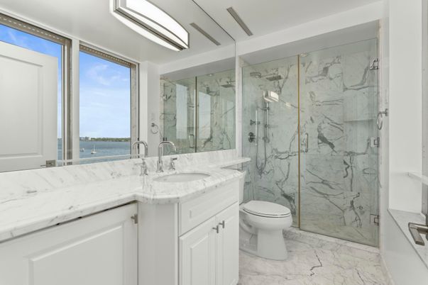 Bathroom, Dual Sink Vanities, Glass Shower, Interior, Marble, Marble Walls, Water