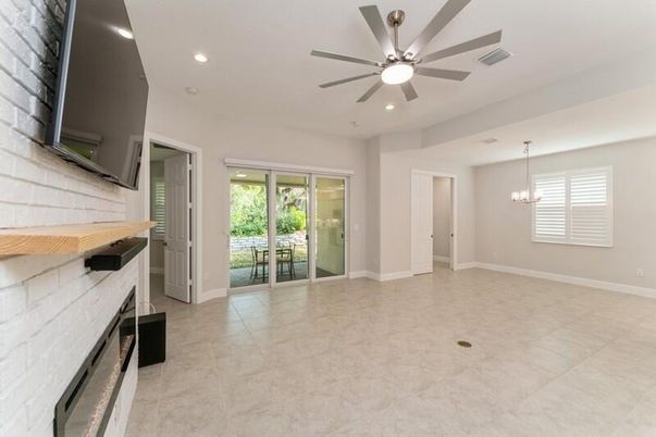 Chandelier, Empty room, Fireplace, Interior, Recessed Lighting
