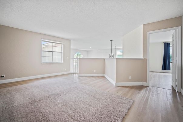 Empty room, Interior, Pendant Lights, Recessed Lighting, Wood Texture Flooring