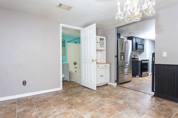 Chandelier, Interior, Kitchen, Stainless Steel Appliances
