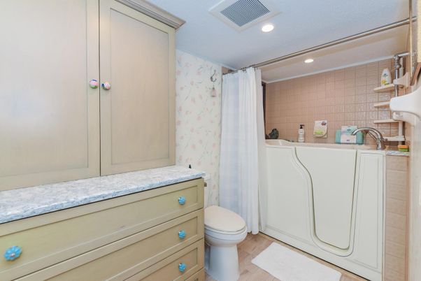 Bathroom, Interior, Recessed Lighting, Wood Texture Flooring