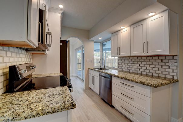 Interior, Kitchen, Recessed Lighting, Wood Texture Flooring