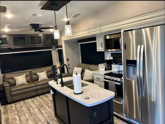 Interior, Kitchen, Living room, Recessed Lighting, Stainless Steel Appliances, Wood Texture Flooring