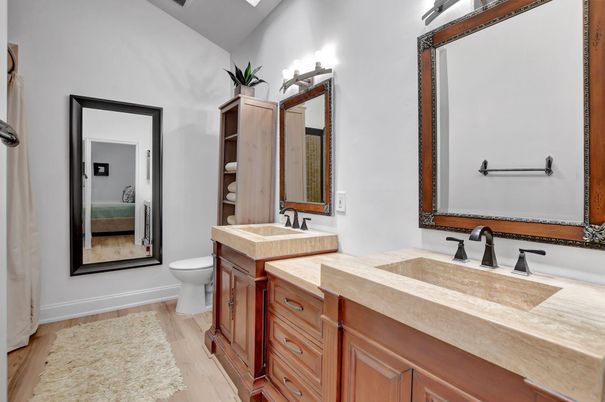 Bathroom, Dual Sink Vanities, Interior, Tile Countertops, Wood Texture Flooring