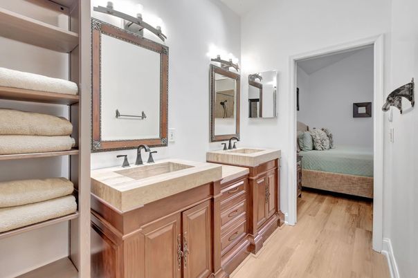 Bathroom, Bedroom, Dual Sink Vanities, Interior, Wood Texture Flooring