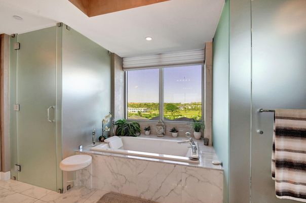 Bathroom, Glass Shower, Interior, Marble, Recessed Lighting