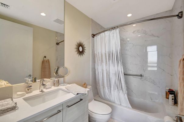 Bathroom, Interior, Marble Walls, Recessed Lighting