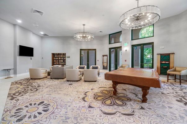 Billiard Table, Chandelier, Game Room, Interior, Living room, Pendant Lights, Recessed Lighting
