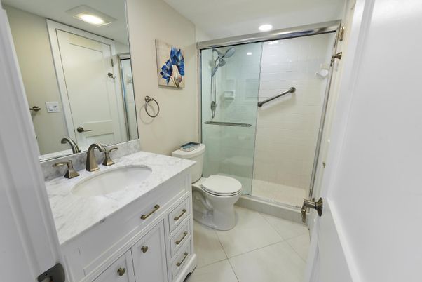 Bathroom, Glass Shower, Interior, Recessed Lighting