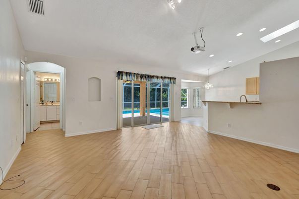Empty room, Interior, Recessed Lighting, Wood Texture Flooring