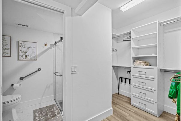 Bathroom, Interior, Walk-in Closets, Wood Texture Flooring