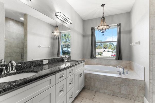 Bathroom, Dual Sink Vanities, Interior, Pendant Lights, Recessed Lighting