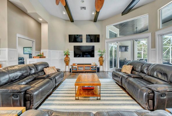 Interior, Living room, Recessed Lighting, Wooden Beams, Wood Texture Flooring