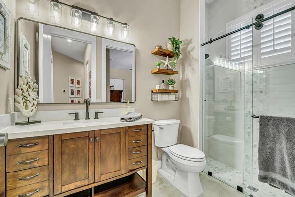 Bathroom, Dual Sink Vanities, Glass Shower, Interior